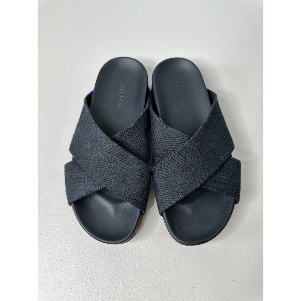 Rothy's The Weekend Slide Size 6.5 Black Crisscross Knit Comfort Sandals Hemp